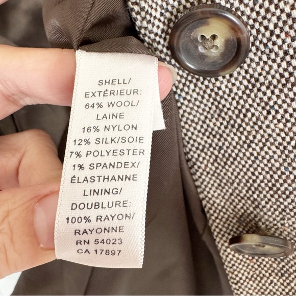 VINTAGE Banana Republic Wool Silk Blend Brown Tweed Blazer Jacket - Picture 11 of 11